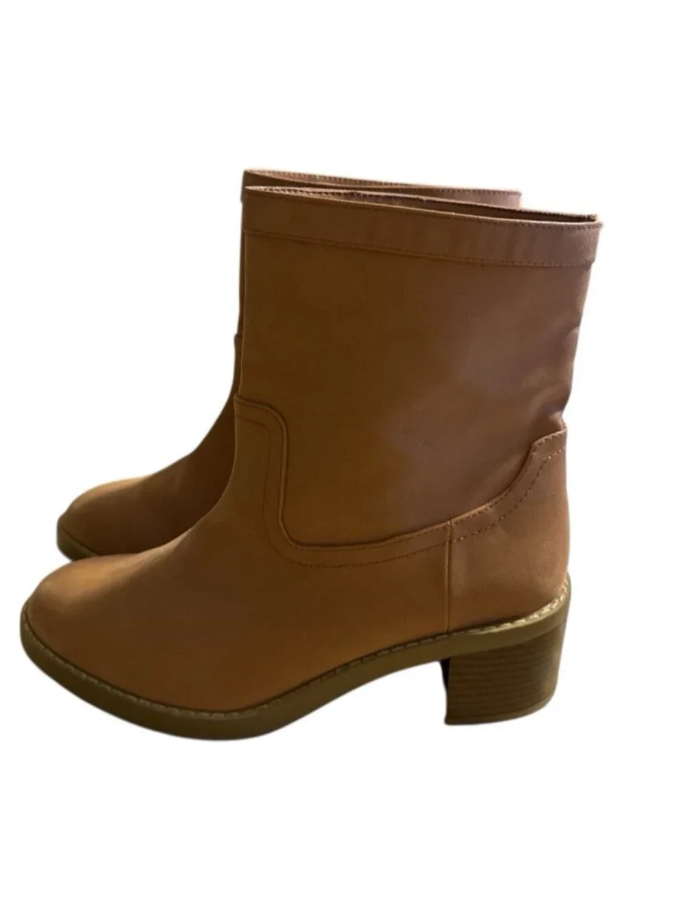 Loft Women High Ankle Booties Faux Suede Cognac Amber Block Heels Size 8M